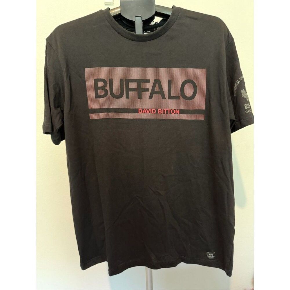 Buffalo David Bitton Black T-Shirt with Red Logo Panel
